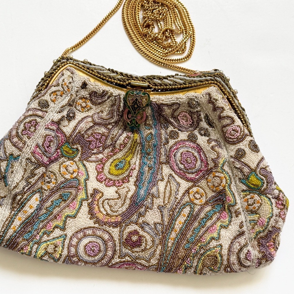 Vintage Saks Fifth Avenue Beaded Clutch Chain Shoulder Bag ~ Made in France